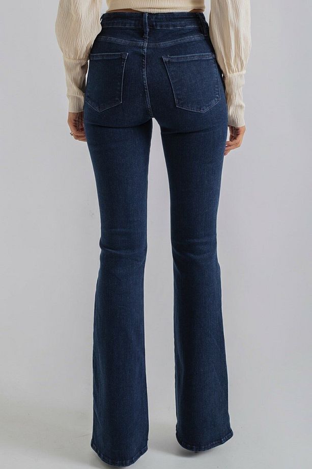 Ispanyol Yüksek Bel Solmaz Mavi Kar Yıkama Kot Pantolon Toparlayıcı Jean - 5