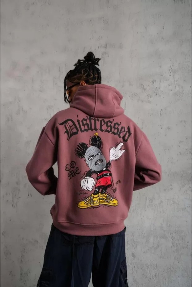Men's Hooded Sweat - Dried Rose Printed, Three Thread