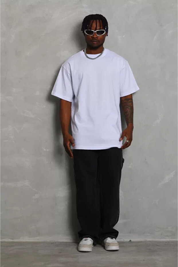 Unisex Oversize Plain Crew Neck T-Shirt - White