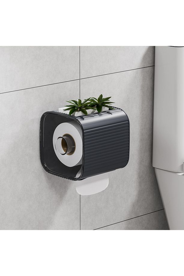 Gri  Yapışkanlı Banyo Tuvalet Kağıtlığı - Wc Peçetelik, Kağıtlık Tutucu  Kağıtlık Organizeri - 2