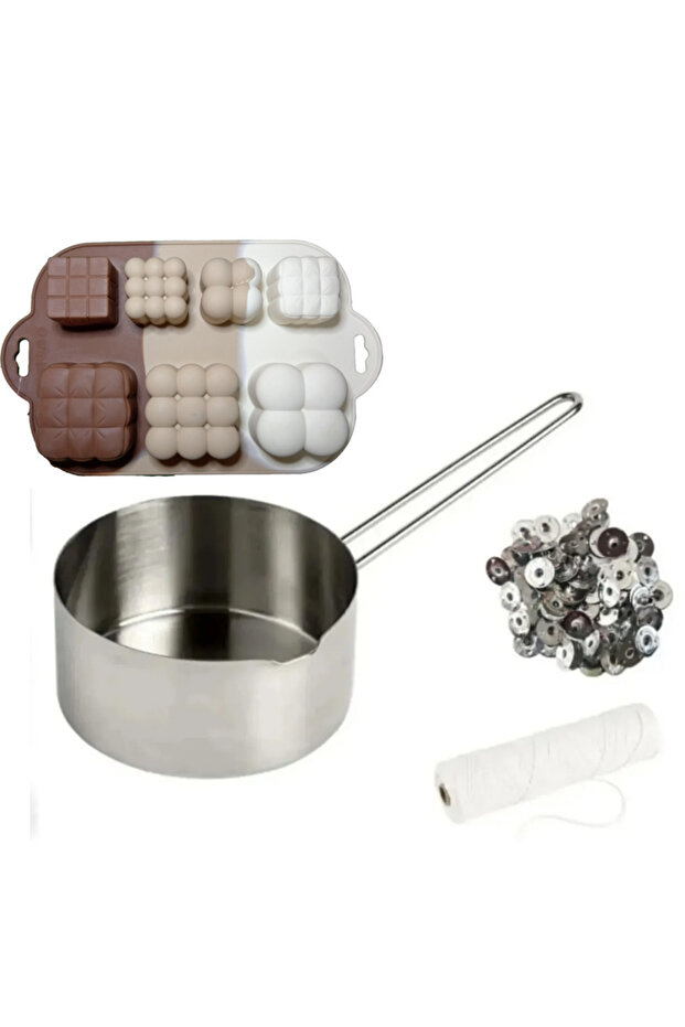 Bubble Mum Yapım Seti Mum Eritme Kabı 750 ml Bubble Mum Kalıbı 7 Bölmeli Mum Fitil ve Tutacağı - 1