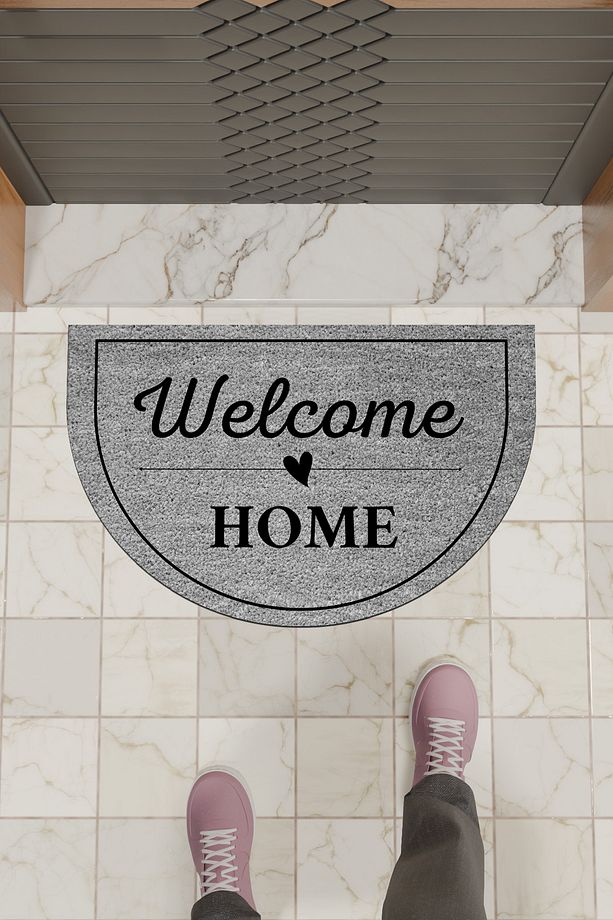 Modern Dijital Paspas Gri Welcome Home Paspas - Kapı Önü Paspası - 1