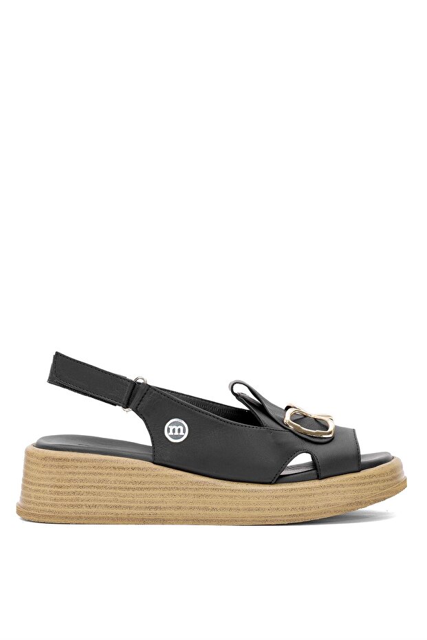 D25Ys-2780 Women's Genuine Leather Flat Sandals Black