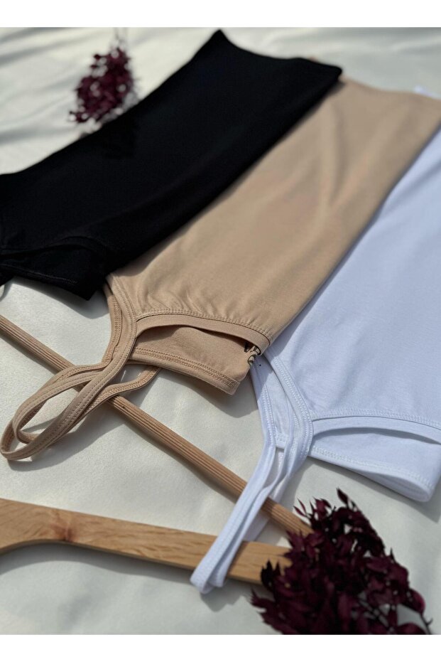 Elosia Modal Fabric 3-Pack Black, White and Skin Color Rope Strap Women's Undershirt 66E02