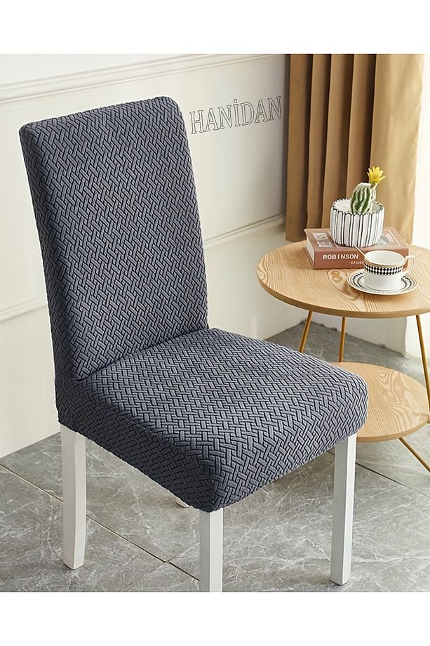Tuğla Desen Kaliteli Sandalye Kılıfı, Sandalye Örtüsü, Lastikli, Likralı 1 Adet Antrasit Renk - 1