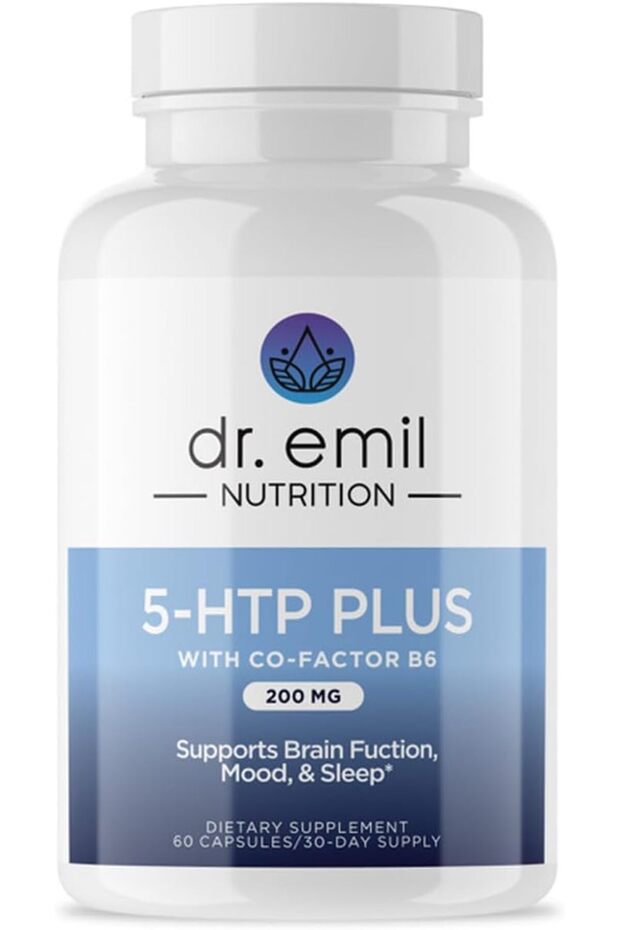 كبسولات نباتية بتركيز 200 ملغ من 5-HTP بالإضافة إلى SAM-e لنوم طبيعي، 30 جرعة