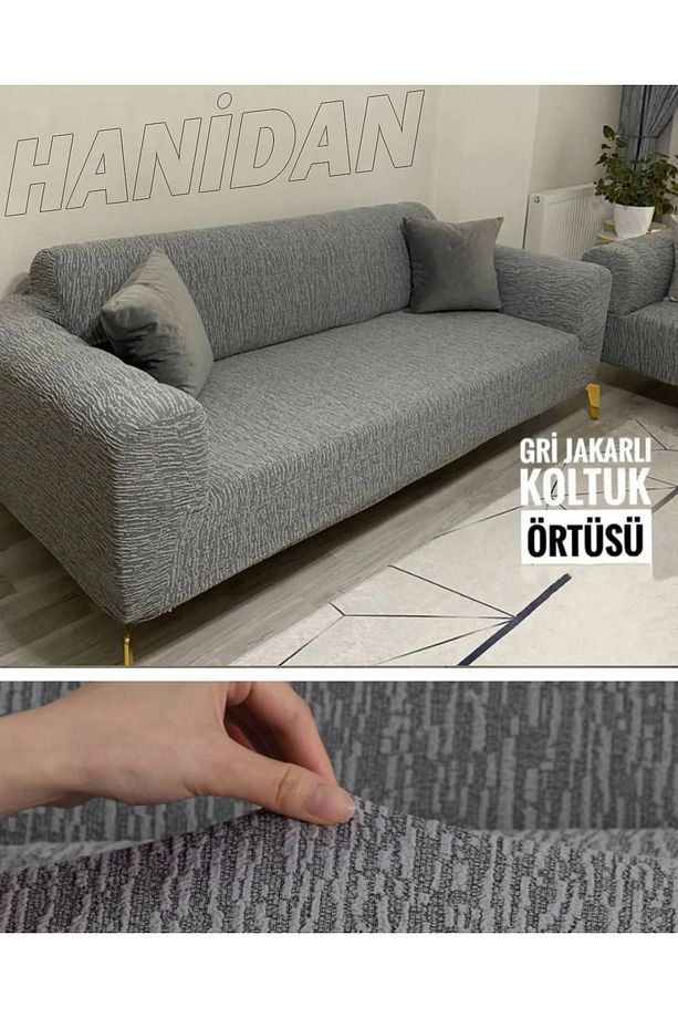 Jakarlı Koltuk Örtüsü Lastikli Kayma Yapmayan 3 Kişilik Çekyat Kanepe Kılıfı 1 Adet - 1