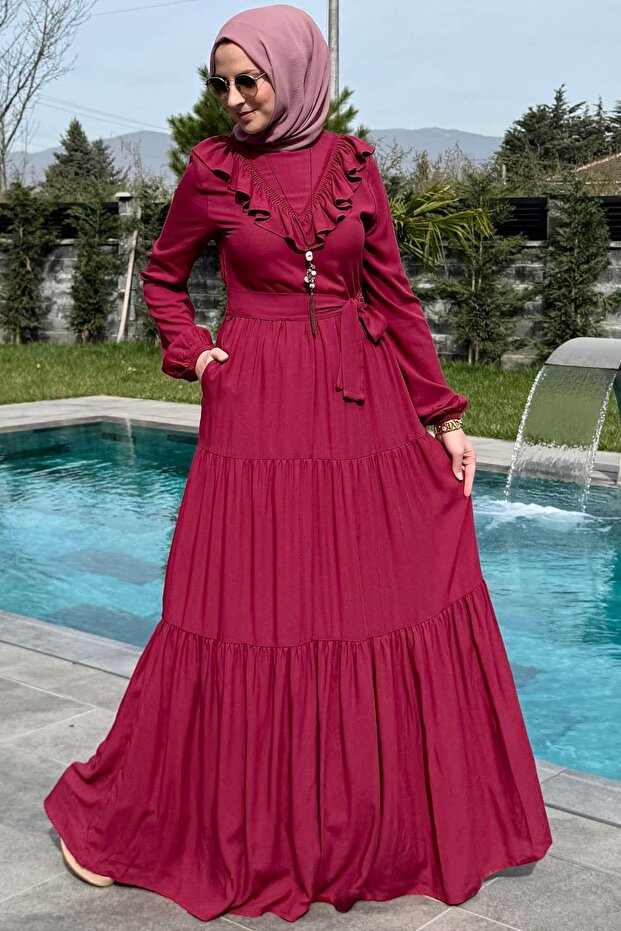 Jale Elbise Bordo - 6