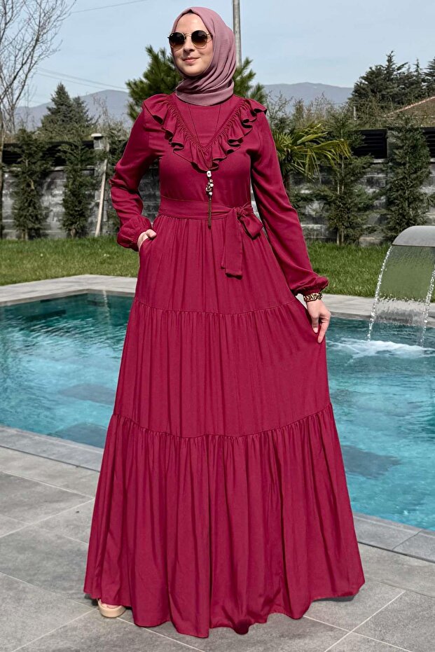 Jale Elbise Bordo - 1