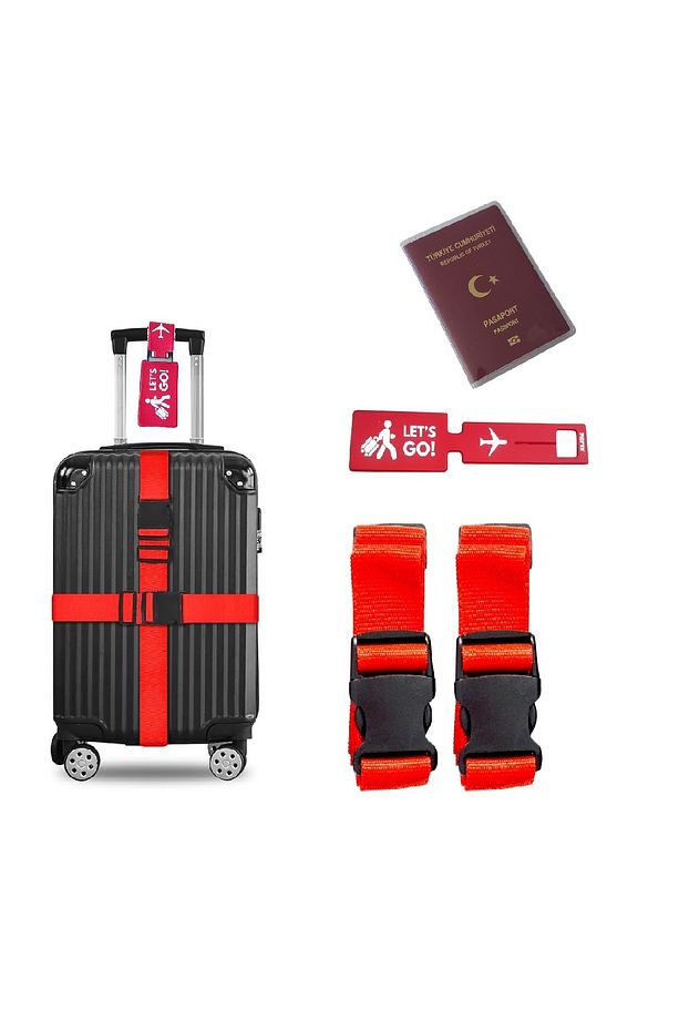 Valiz kemeri 2 adet + etiket 1 adet + Şeffaf pasaport kılıfı 1 adet - 5