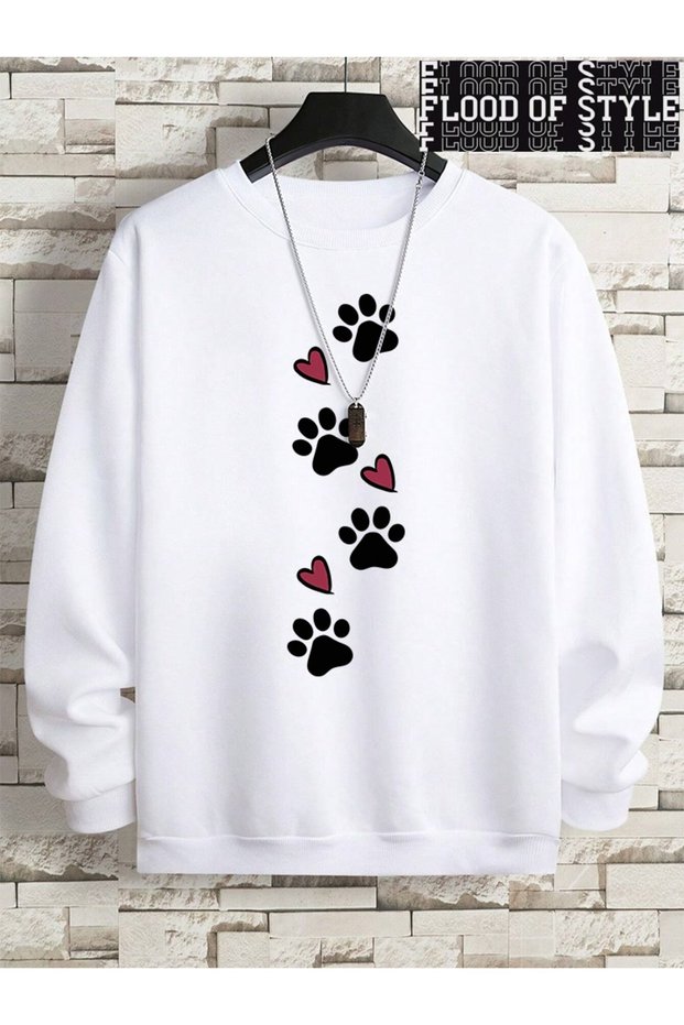 Hip Hop Harajuku Vintage Style Dog Paw Print Love Funny Print White