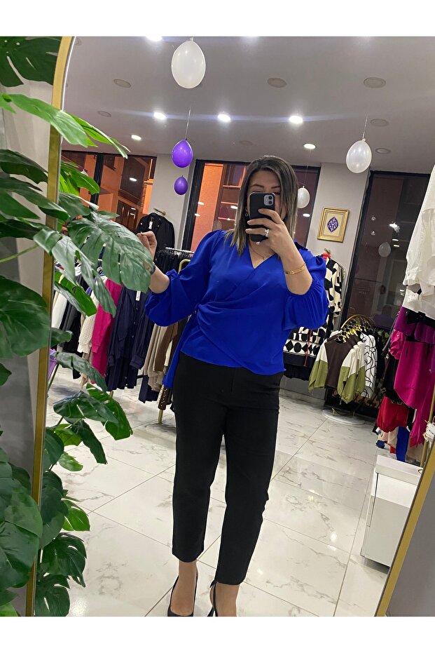 Mavi Krep anvelop gömlek - 5