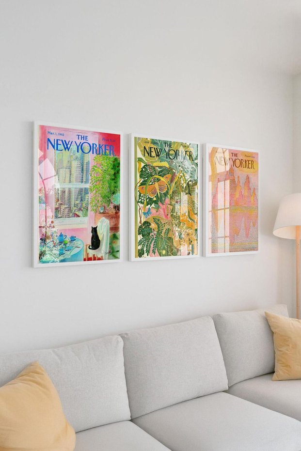 Framed Vintage "New Yorker Covers" Collection: New York Elegance Premium Table Set of 3