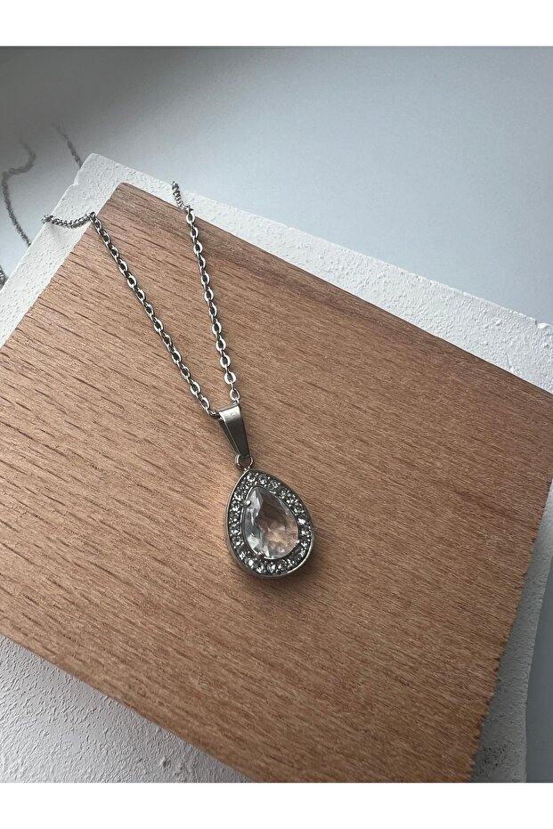 Damla model taşlı Çelik kolye - 2