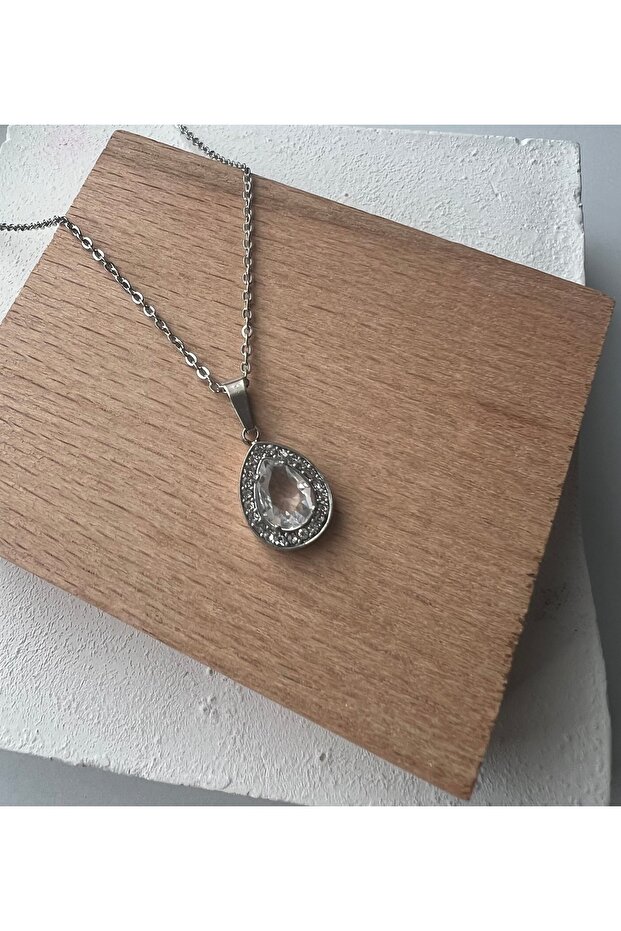 Damla model taşlı Çelik kolye - 3