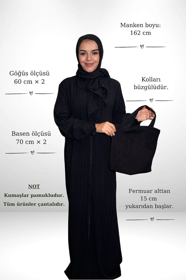 Pamuklu, Kaliteli, Hafif ve Yumuşak Kumaştan, Tek Parça, Pratik, Siyah Çantalı Namaz Elbisesi - 8