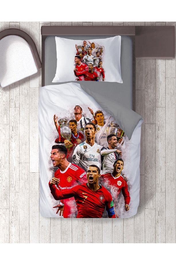 Ronaldo temalı tek kişilik 3D dijital baskılı pamuklu nevresim takımı - 1