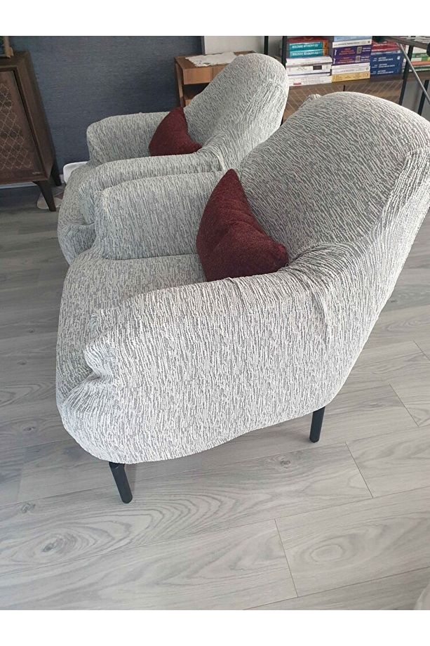 Jakarlı 3 3 1 1 Taş-gri Lastikli Kanepe Örtüsü | Lastikli Koltuk Örtüsü | Koltuk Kılıfı Takımı - 3