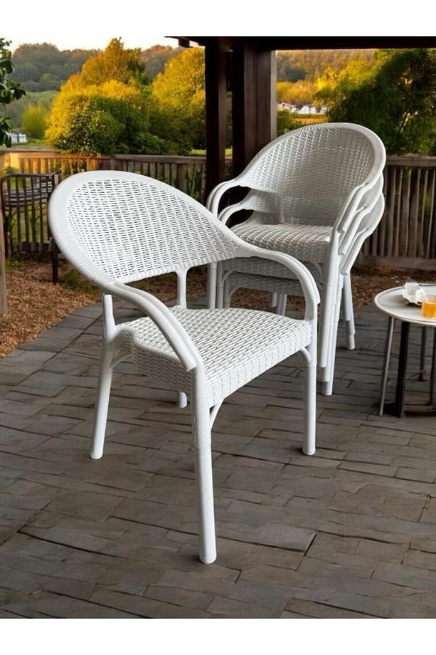 4 Adet Bambu Rattan Kollu Sandalye Koltuk 4'lü Set - 7