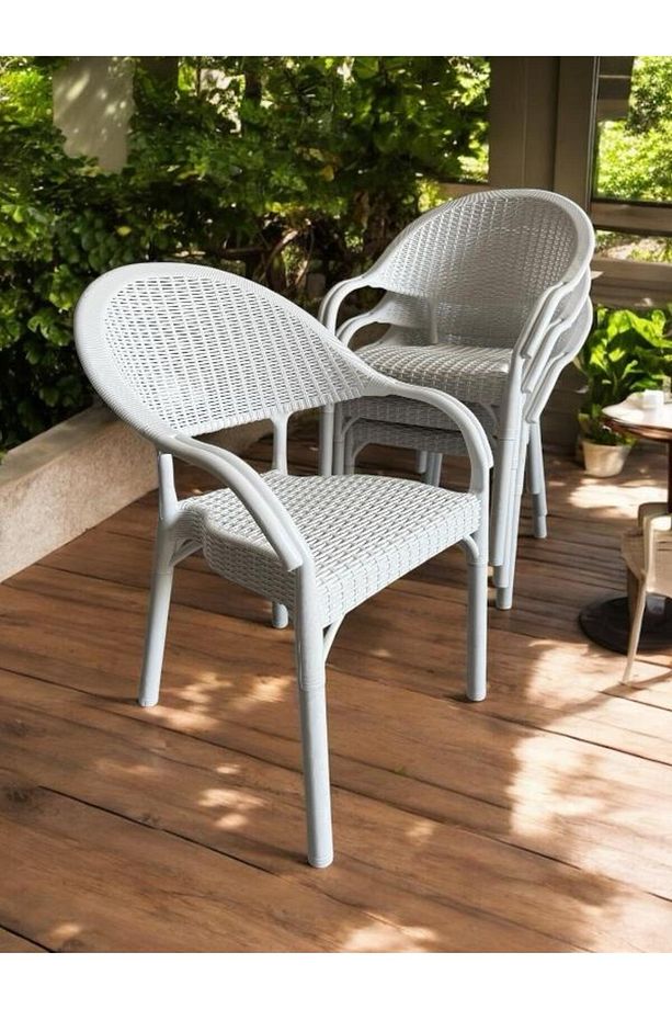 4 Adet Bambu Rattan Kollu Sandalye Koltuk 4'lü Set - 4