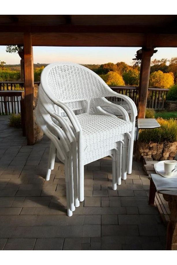 4 Adet Bambu Rattan Kollu Sandalye Koltuk 4'lü Set - 6