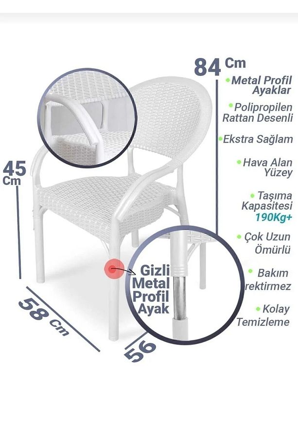 4 Adet Bambu Rattan Kollu Sandalye Koltuk 4'lü Set - 3