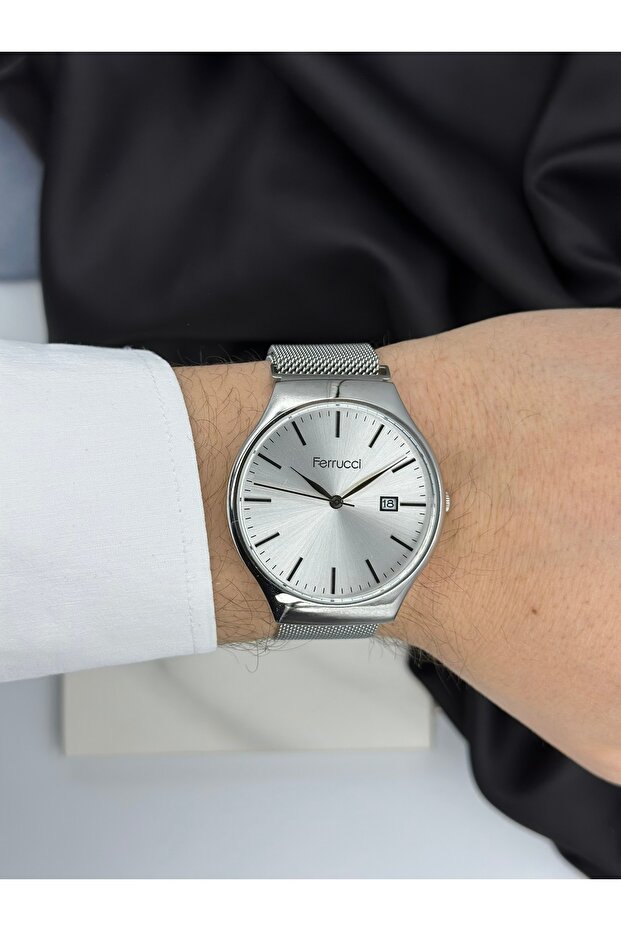 Silver Minimalist Design Straw Cord Ferrucci Men's Wrist Watch