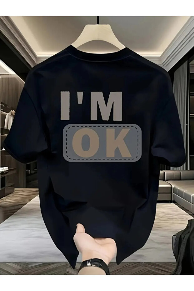 تي شيرت كبير الحجم مطبوع عليه عبارة I'm Ok للجنسين