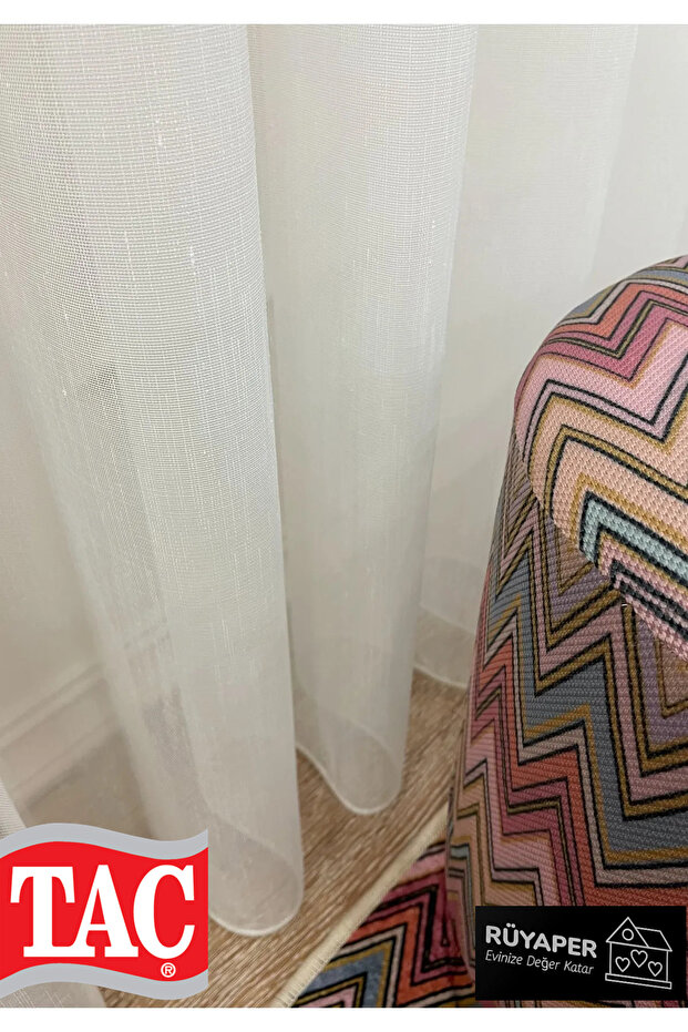 Rüyaper Original 100% Linen Not Want to Iron Frequent Pleats Ecru Color Tulle Curtain