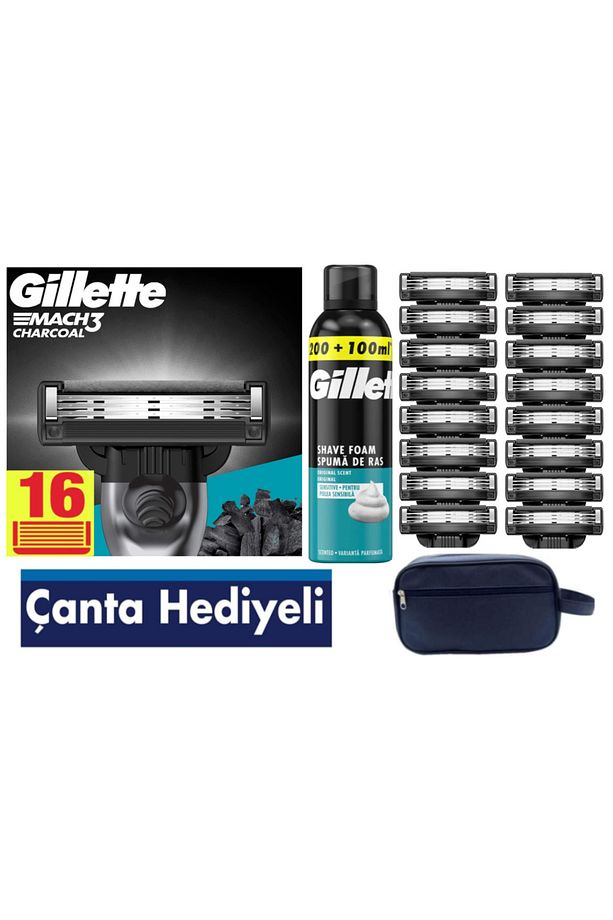 Mach3 Charcoal 16 Adet Tıraş Bıçağı + 300 ML Köpük + Çanta - 1