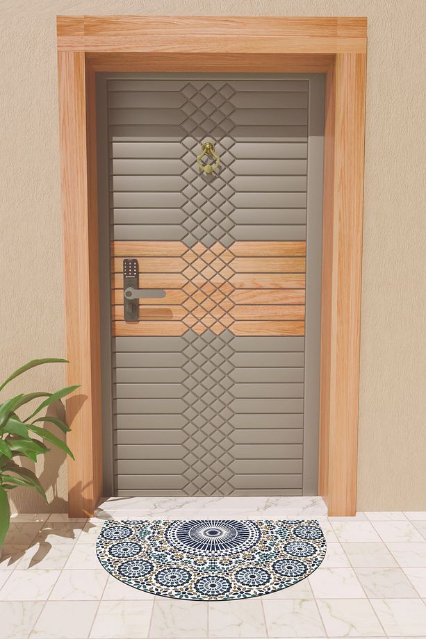 Modern Dijital Paspas Mavi  Yuvarlak Desenler Kapı Önü Paspası - 3