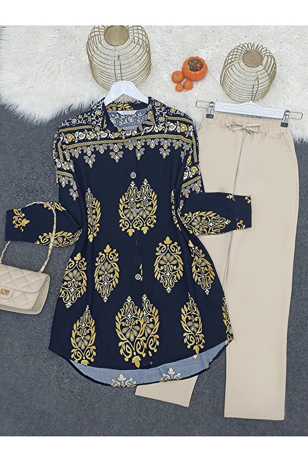 Oval Cut Buttoned Viscose Tunic - 2