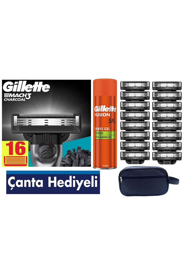 Mach3 Charcoal 16 Adet Tıraş Bıçağı + 200 ML Fusion Jel + Çanta - 1