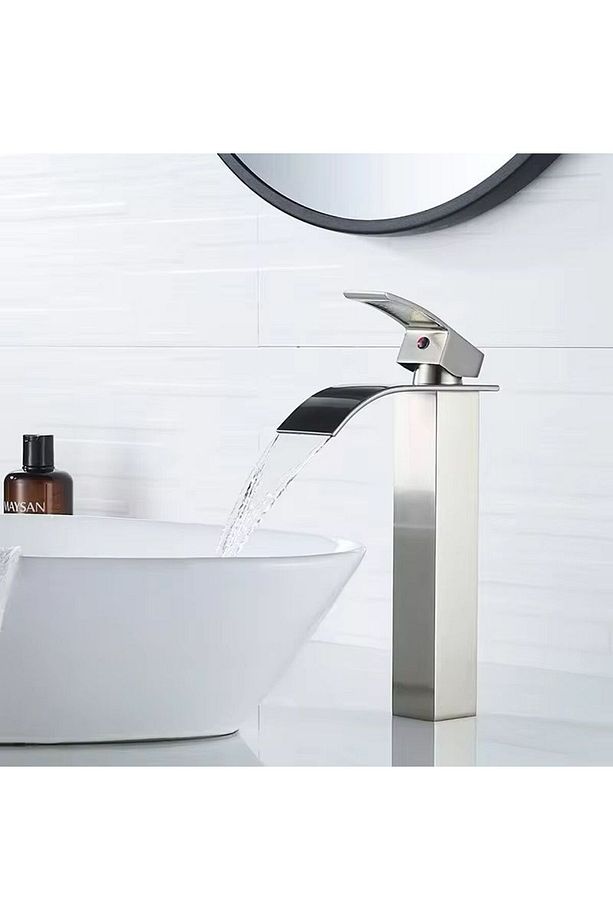 İNOX ÇANAK LAVABO BATARYASI OVAL ÇIKIŞ YÜKSEK HAVZA MODEL UZUN ÇİFT GİRİŞ MUSLUK BANYO MAT GRİ - 6
