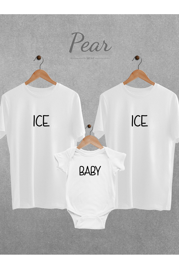 Ice Ice Baby Printed 3-Piece Set Mom Dad Baby Bodysuit Oversize T-Shirt Body