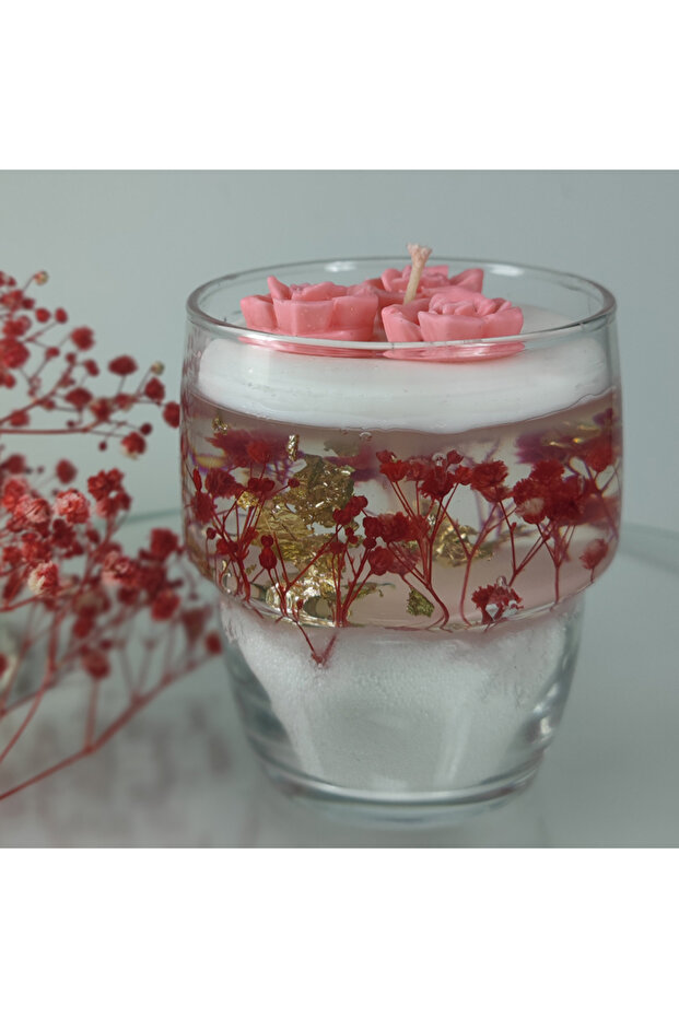 Beyaz Çiçekli Bardak Mum - 1
