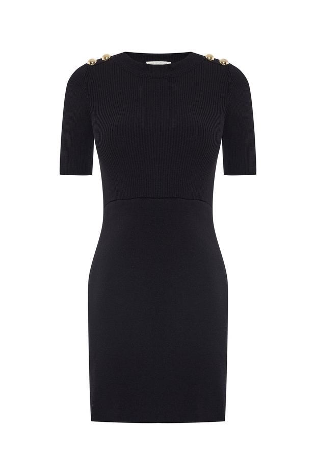 KISA KOLLU MİNİ TRİKO ELBİSE - 1