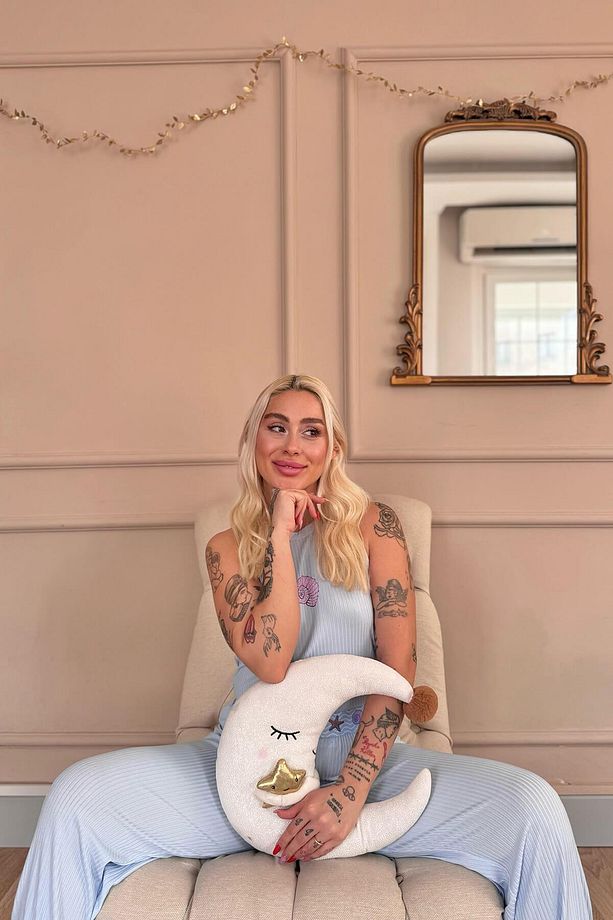 Mavi Marin Desenli Örme Sıfır Kol Kadın Pijama Takımı - 3