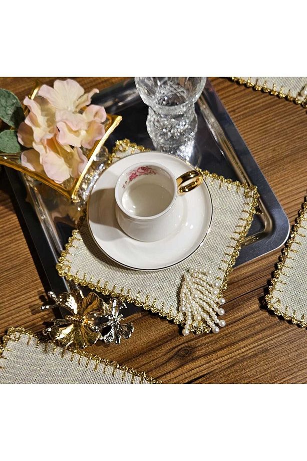 Sunum Peçetesi Kokteyl Peçetesi 6 Lı Set Simli Linen Etuval Kumaş Kahve Sunum 15*15 Cm - 3