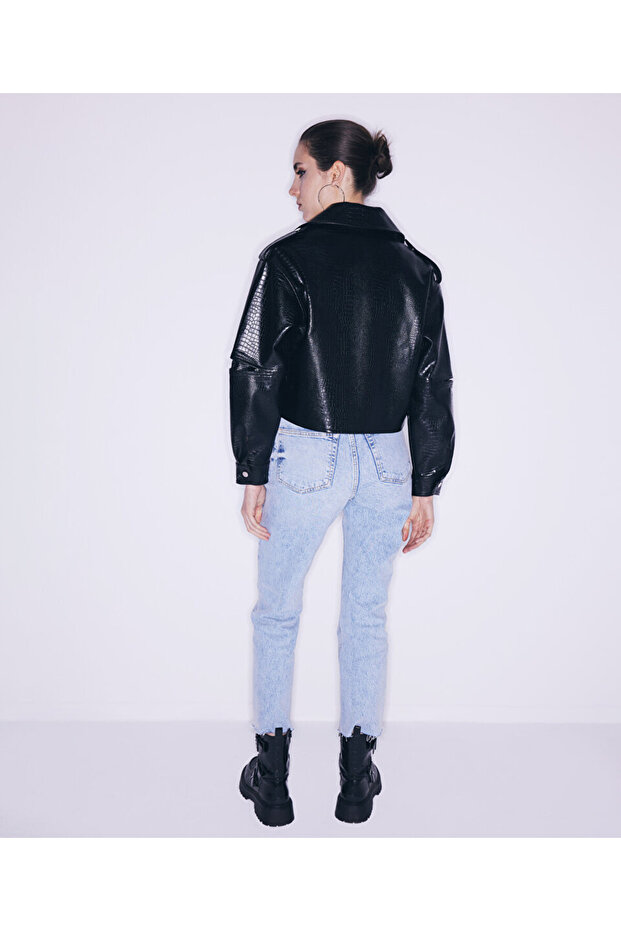 معطف راكب الدراجة النارية بنقشة التمساح - 8