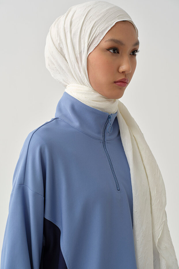 Lastikli Crop Sweat - Mavi - 6