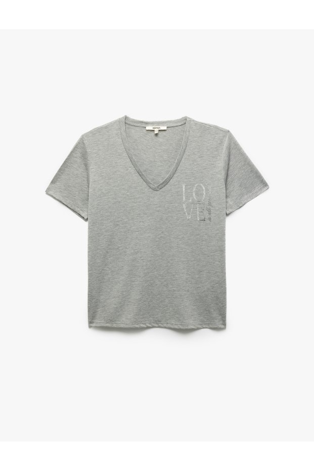 Printed Short Sleeve V-Neck Women's T-Shirt