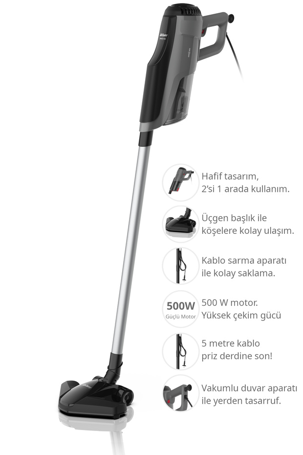 Gırgır Neo 2'si 1 Arada Toz Torbasız Dikey Elektrikli Süpürge 500W Siyah - AR4111 - 2