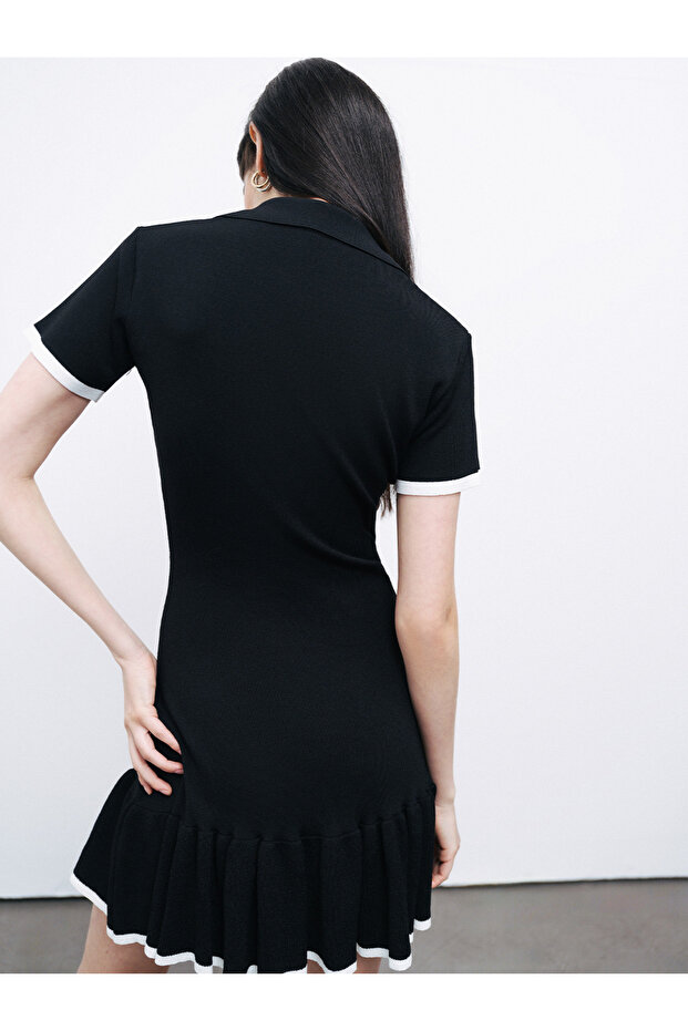 Pileli Mini Triko Elbise - 6