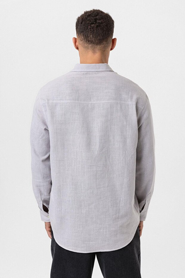 قميص رمادي طويل الأكمام أساسي كبير الحجم - 5