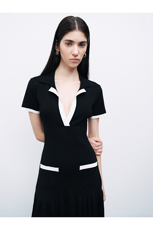 Pileli Mini Triko Elbise - 2