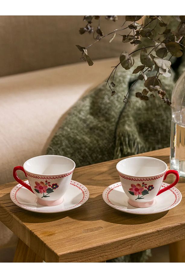 LCW HOME Pembe Çiçek Baskılı 2 Kişilik Porselen Kahve Fincan Takımı 90 Ml - 1