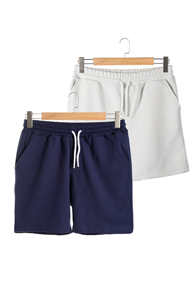 مجموعة من شورتات برمودا وبرمودا للرجال باللون الأزرق الداكن والأبيض الأساسي - 1