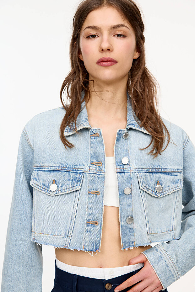 Crop denim ceket - 6