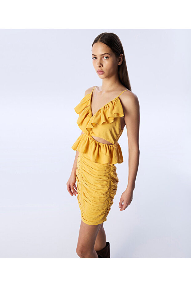 DRAPELİ CUTOUT ELBİSE - 5